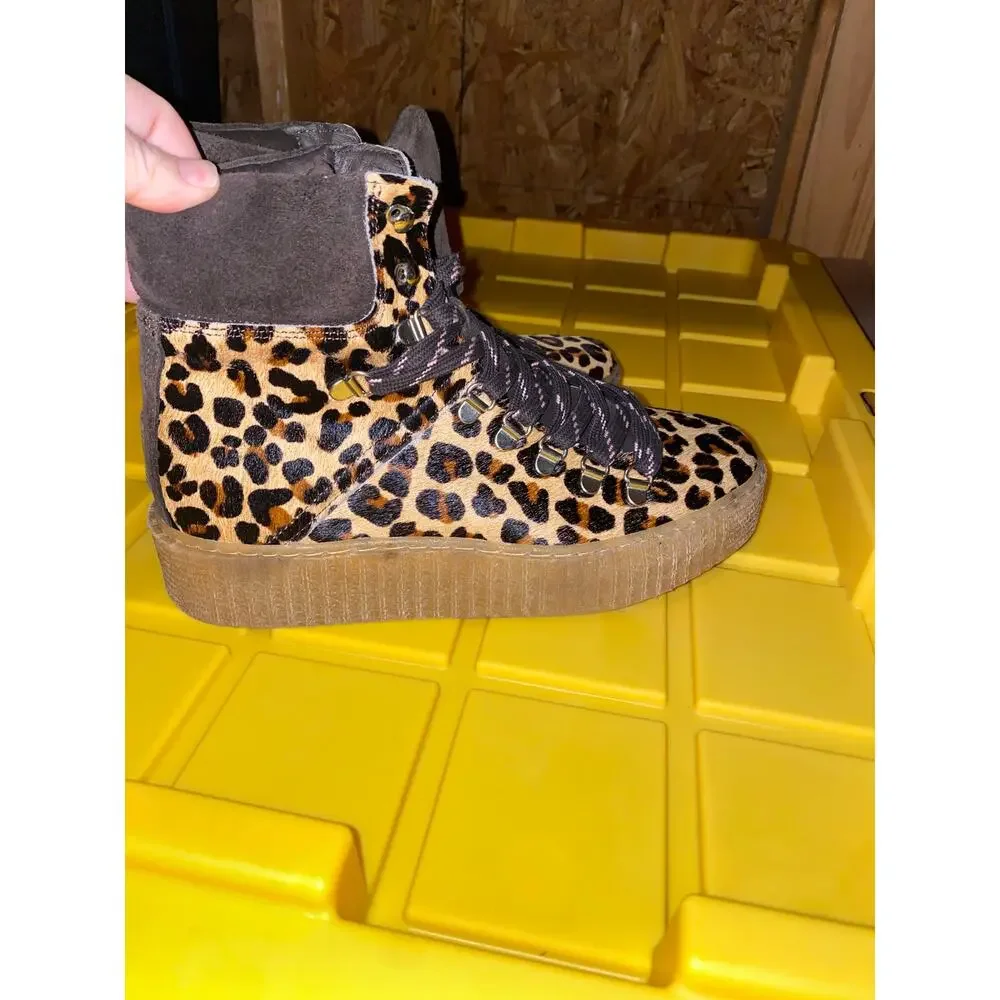 Shoe The Bear Agda Women's 38 Chestnut Leopard Pony Suede Ankle Hiking Boot